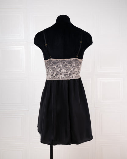 Lace-panelled Silk Camisole Nightdress Black - Fever Lingeries