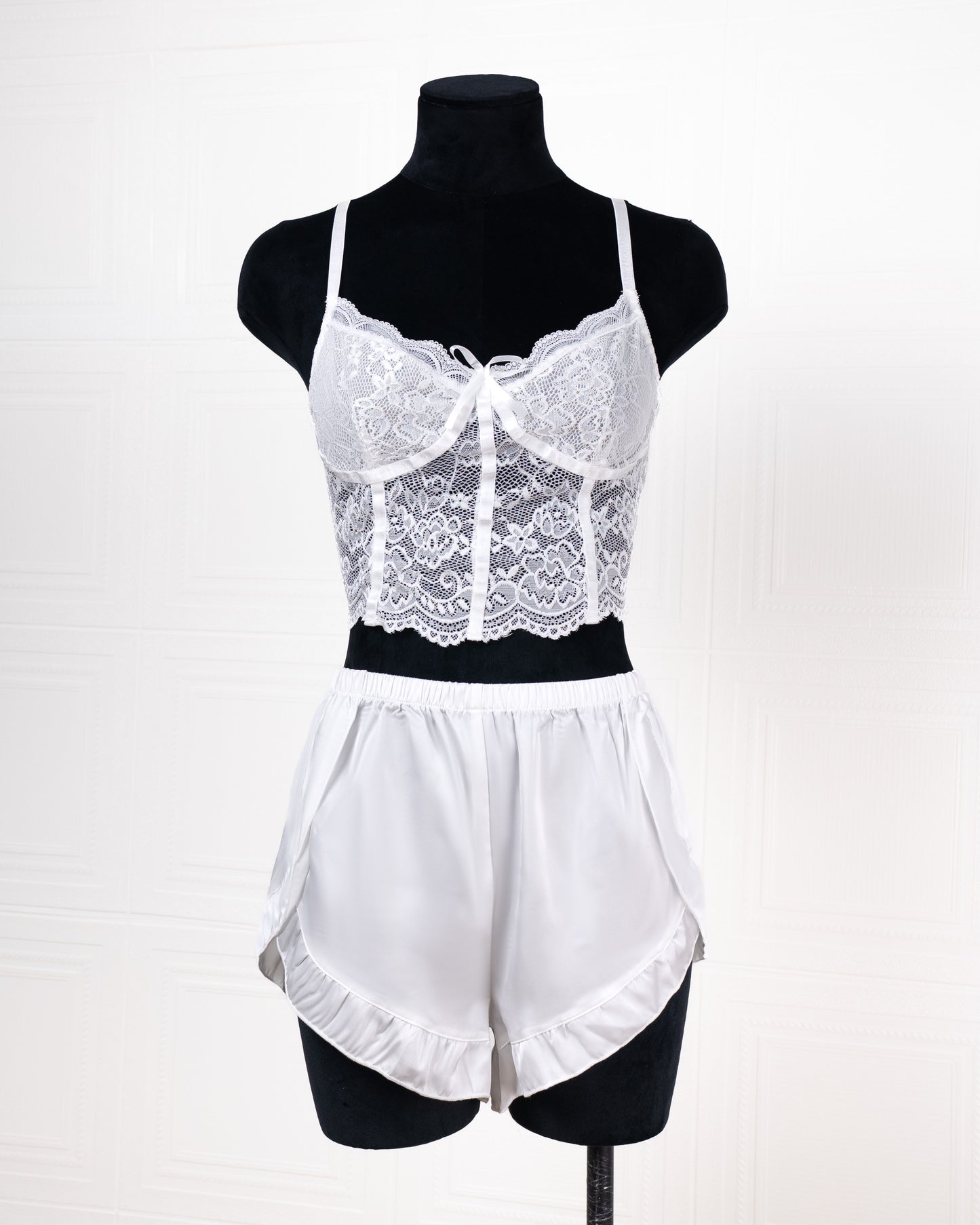 Lace Camisole and Ruffled Shorts Loungewear Set - Fever Lingeries