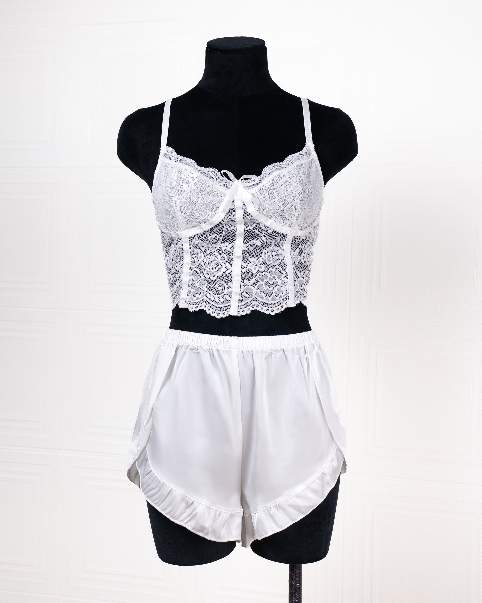 Lace Camisole and Ruffled Shorts Loungewear Set - Fever Lingeries