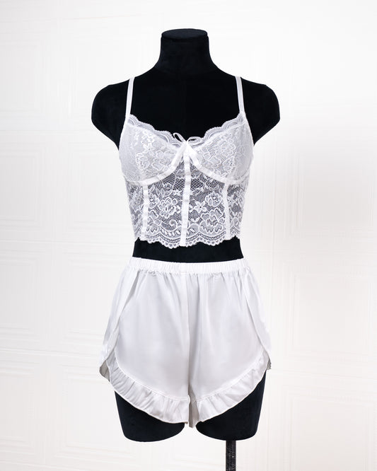 Lace Camisole and Ruffled Shorts Loungewear Set - Fever Lingeries