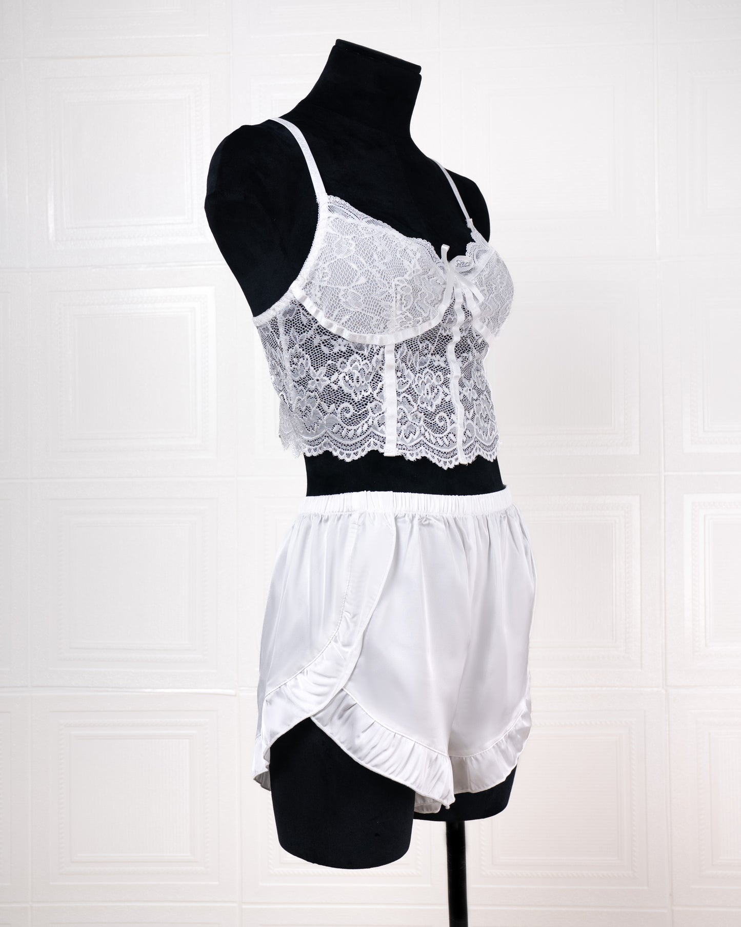 Lace Camisole and Ruffled Shorts Loungewear Set - Fever Lingeries