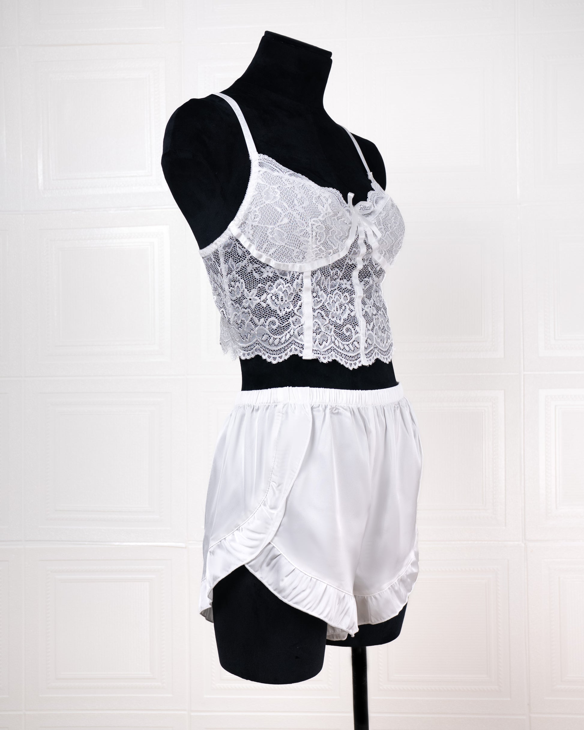 Lace Camisole and Ruffled Shorts Loungewear Set - Fever Lingeries