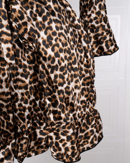 Three-piece Leopard Print Silk Bathrobe Set - Fever Lingeries