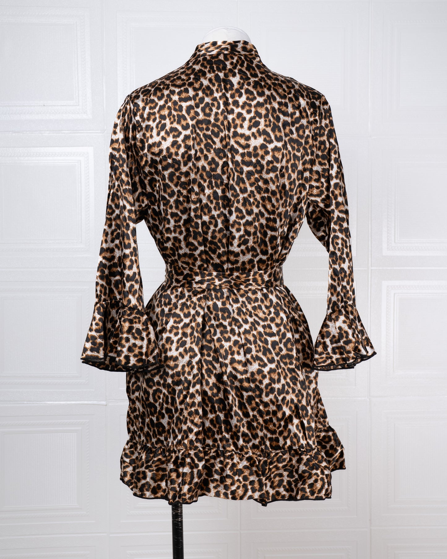 Three-piece Leopard Print Silk Bathrobe Set - Fever Lingeries