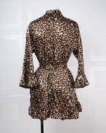 Three-piece Leopard Print Silk Bathrobe Set - Fever Lingeries