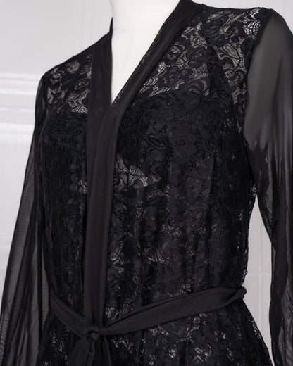 Full-lace Halterneck Dress Set: Long Maxi Dress and Robe - Fever Lingeries