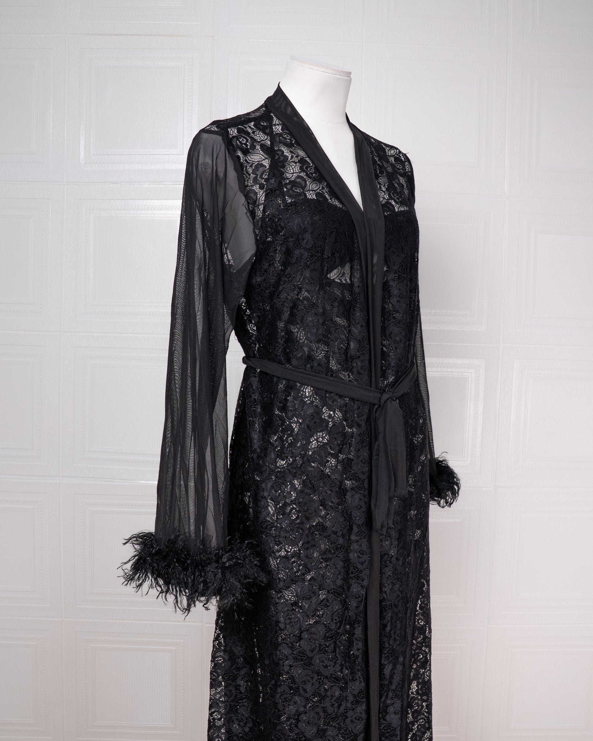Full-lace Halterneck Dress Set: Long Maxi Dress and Robe - Fever Lingeries