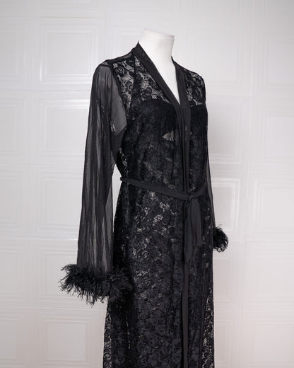 Full-lace Halterneck Dress Set: Long Maxi Dress and Robe - Fever Lingeries