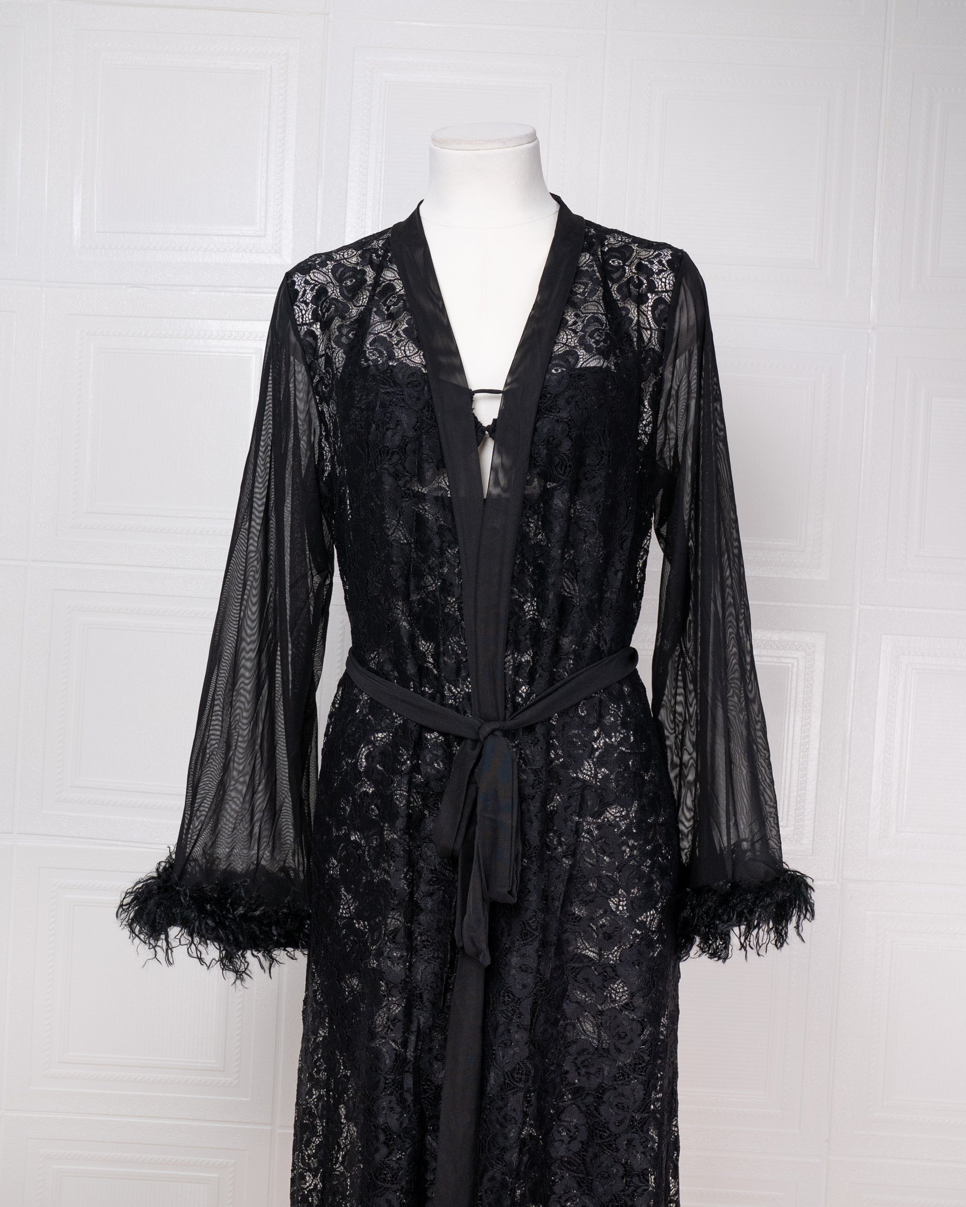 Full-lace Halterneck Dress Set: Long Maxi Dress and Robe - Fever Lingeries