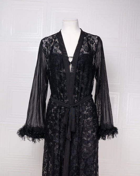 Full-lace Halterneck Dress Set: Long Maxi Dress and Robe - Fever Lingeries