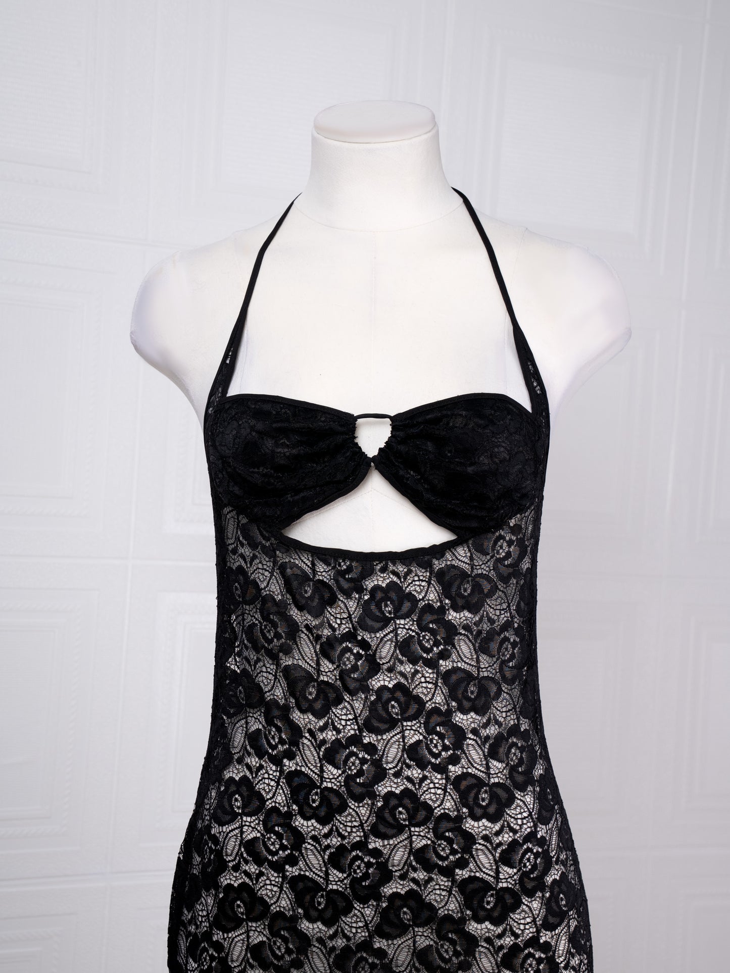 Full-lace Halterneck Dress Set: Long Maxi Dress and Robe - Fever Lingeries