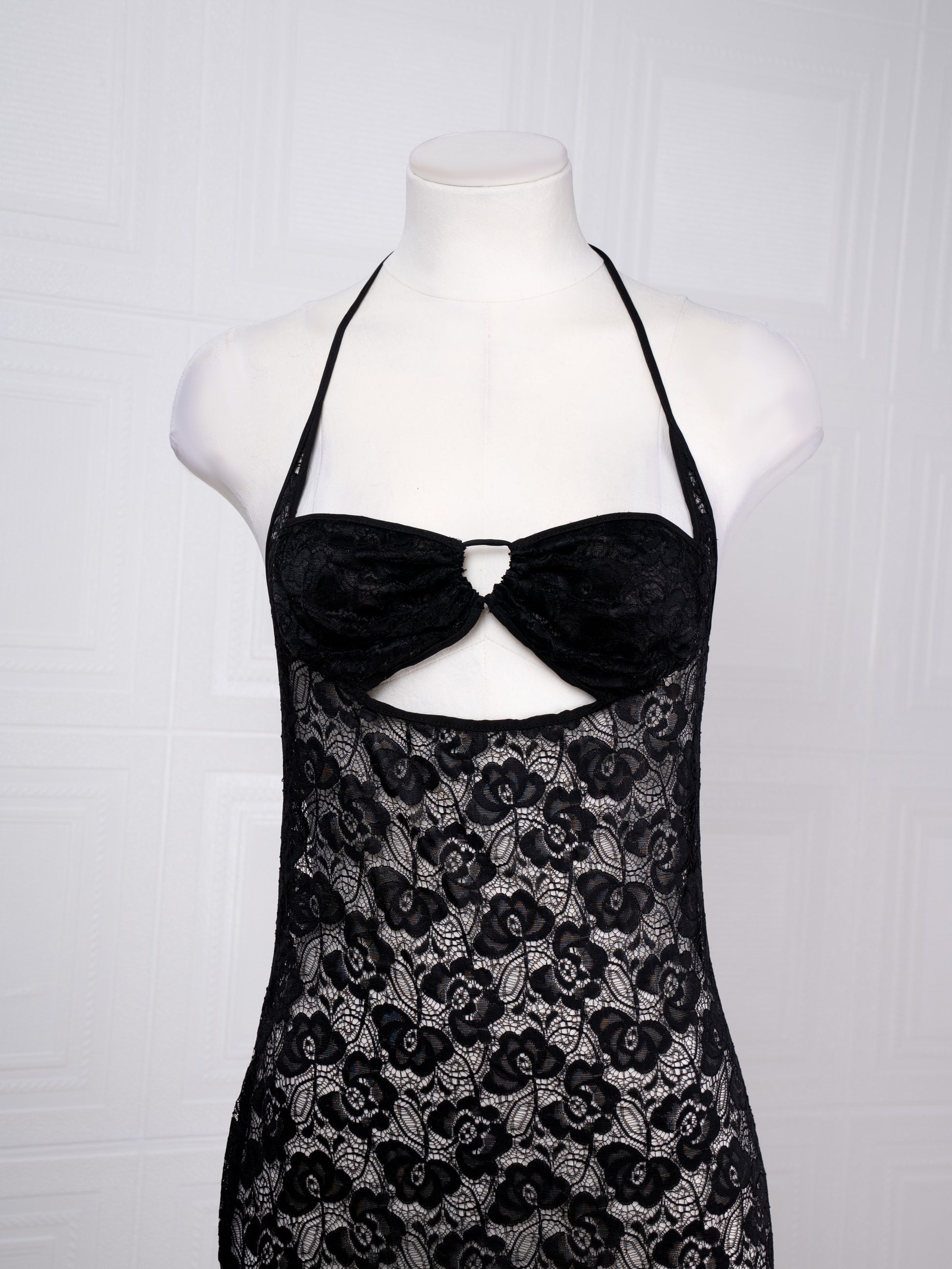 Full-lace Halterneck Dress Set: Long Maxi Dress and Robe - Fever Lingeries