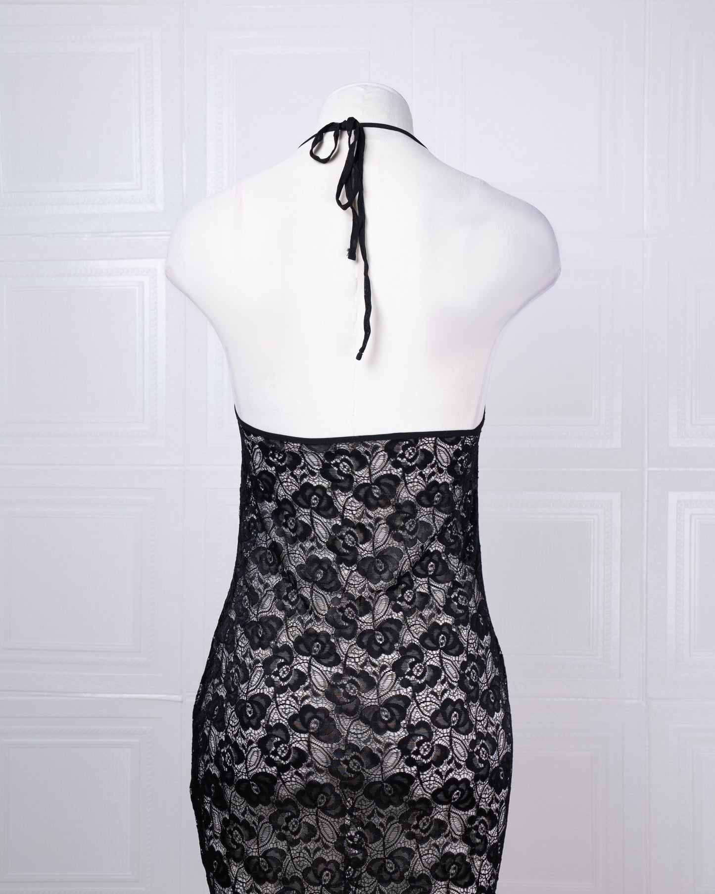 Full-lace Halterneck Dress Set: Long Maxi Dress and Robe - Fever Lingeries