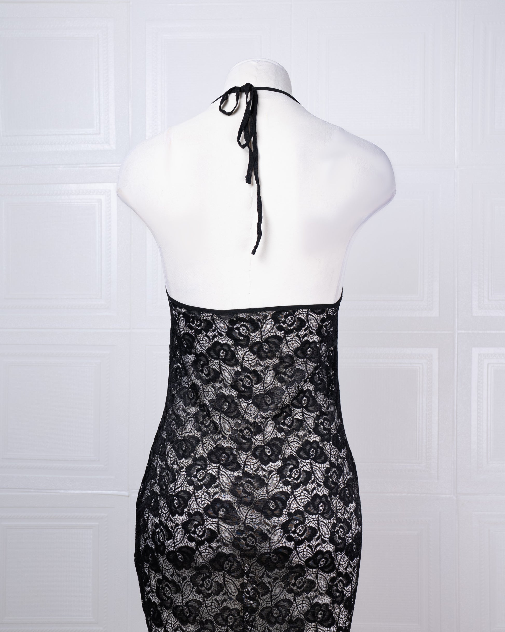 Full-lace Halterneck Dress Set: Long Maxi Dress and Robe - Fever Lingeries