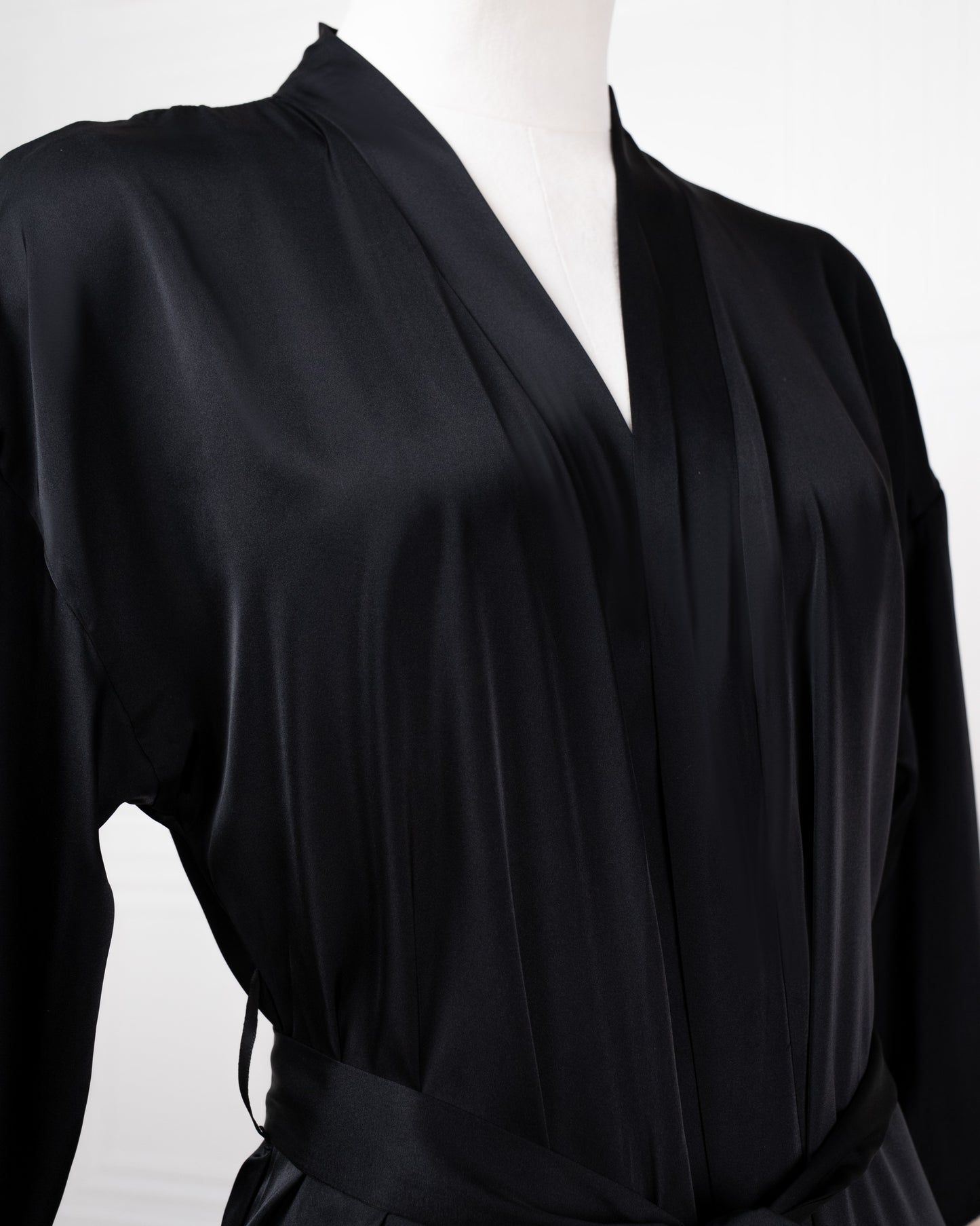 Silk Black Robe with Lace-trimmed Cuffs - Fever Lingeries