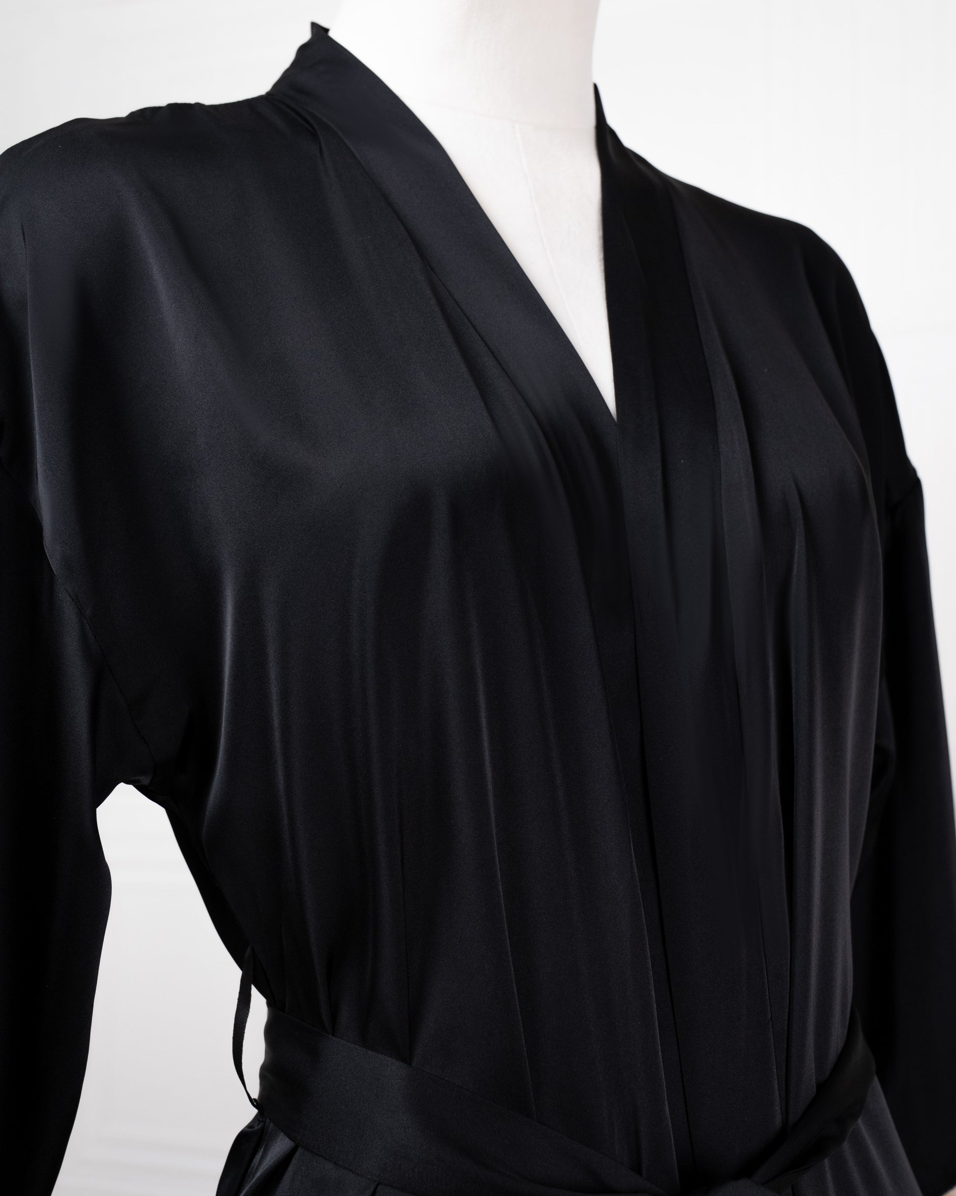 Silk Black Robe with Lace-trimmed Cuffs - Fever Lingeries