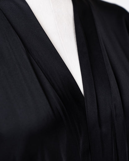Silk Black Robe with Lace-trimmed Cuffs - Fever Lingeries