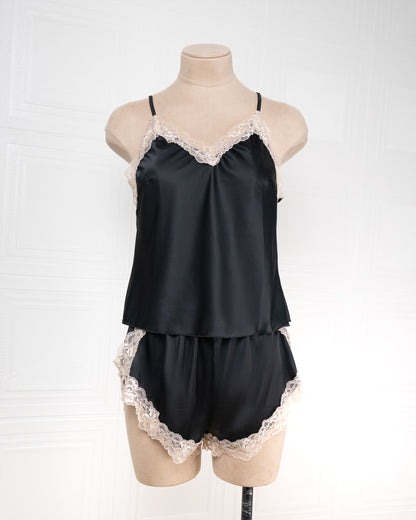 Lace-paneled Ice Silk Camisole and Shorts Two-piece Set - Fever Lingeries