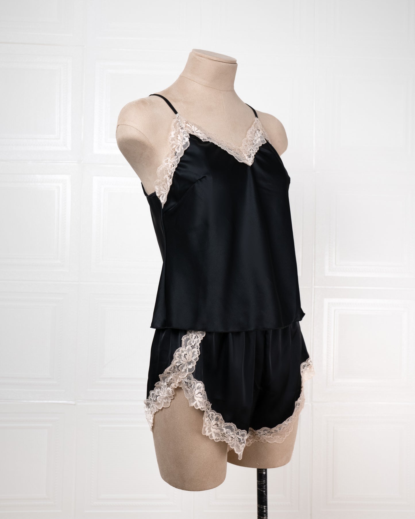 Lace-paneled Ice Silk Camisole and Shorts Two-piece Set - Fever Lingeries