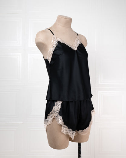 Lace-paneled Ice Silk Camisole and Shorts Two-piece Set - Fever Lingeries