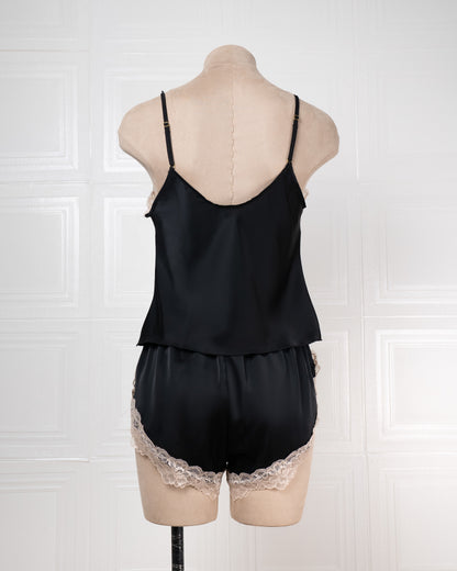 Lace-paneled Ice Silk Camisole and Shorts Two-piece Set - Fever Lingeries