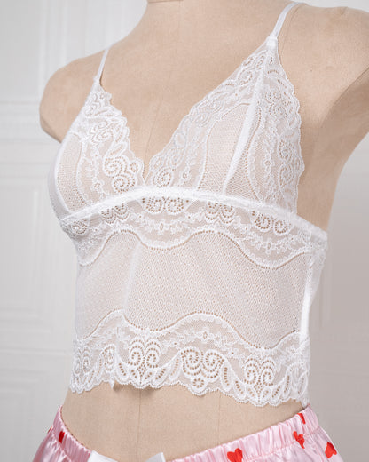 Three-piece Pink Heart-patterned Silk Bathrobe Set - Fever Lingeries