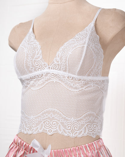 Three-piece Pink Striped Silk Bathrobe Set - Fever Lingeries