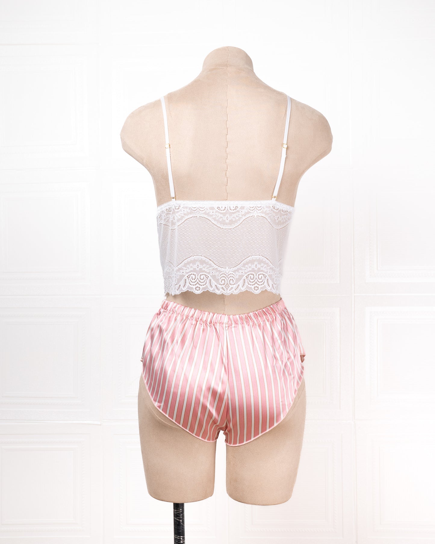 Three-piece Pink Striped Silk Bathrobe Set - Fever Lingeries