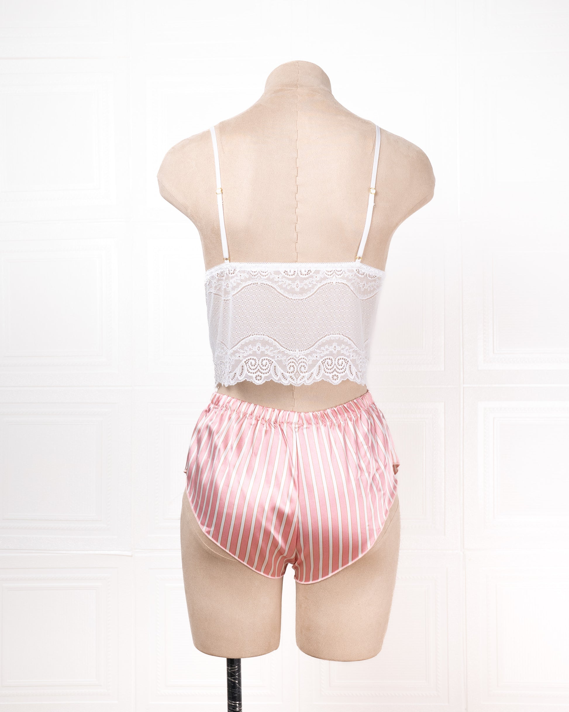 Three-piece Pink Striped Silk Bathrobe Set - Fever Lingeries