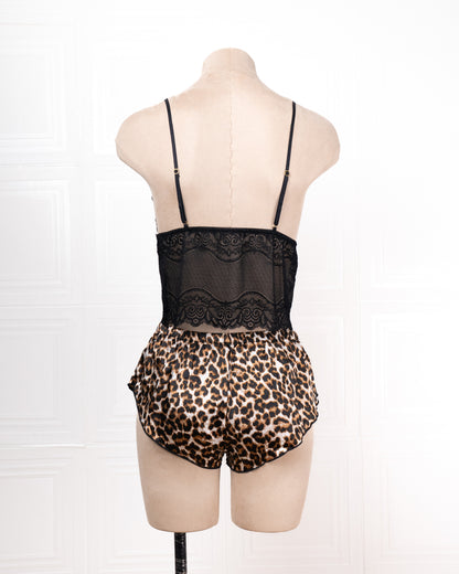 Three-piece Leopard Print Silk Bathrobe Set - Fever Lingeries