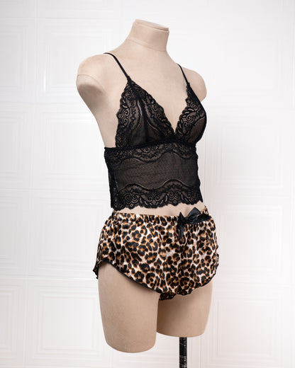 Three-piece Leopard Print Silk Bathrobe Set - Fever Lingeries