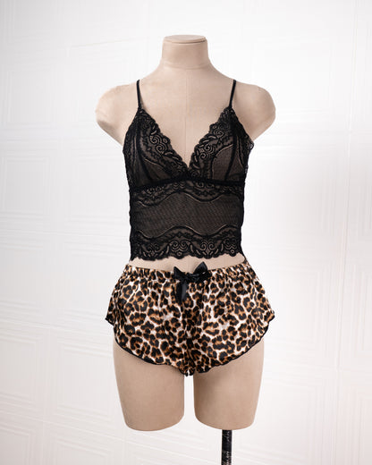 Three-piece Leopard Print Silk Bathrobe Set - Fever Lingeries