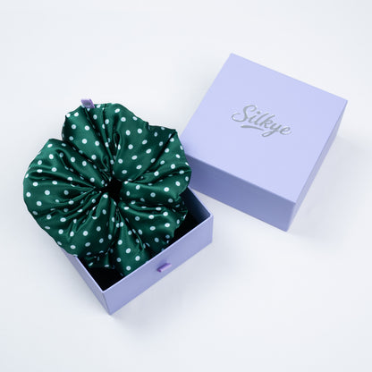Silk Scrunchie Emerald & Pearl Dots