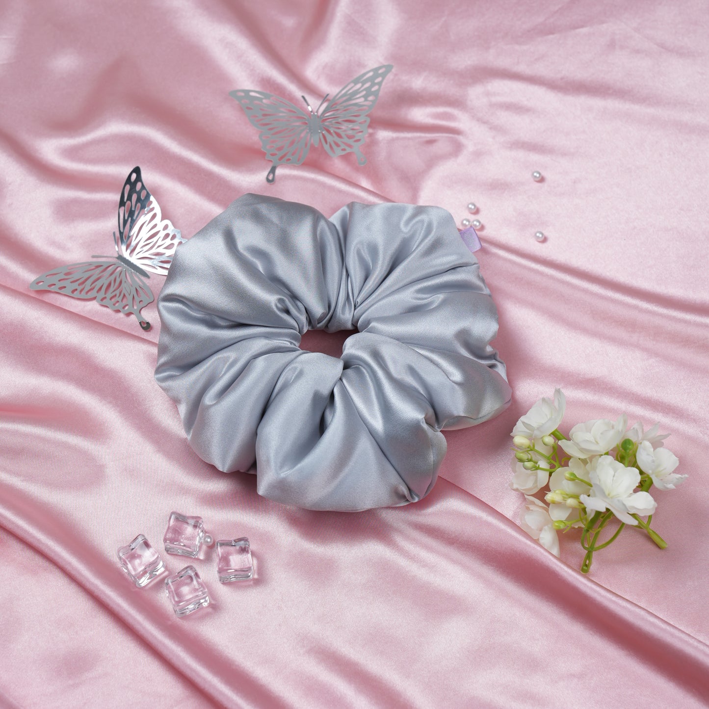 Silk Scrunchie Silver Mist