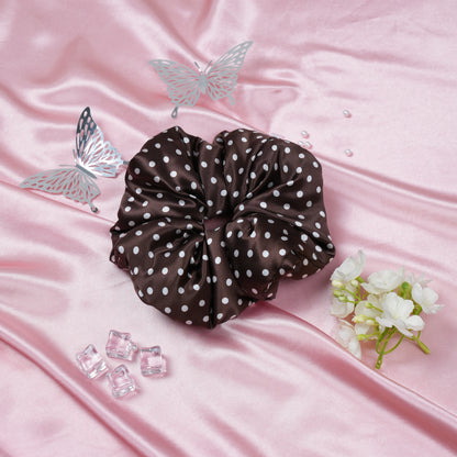 Silk Scrunchie Cocoa & Cream Dots