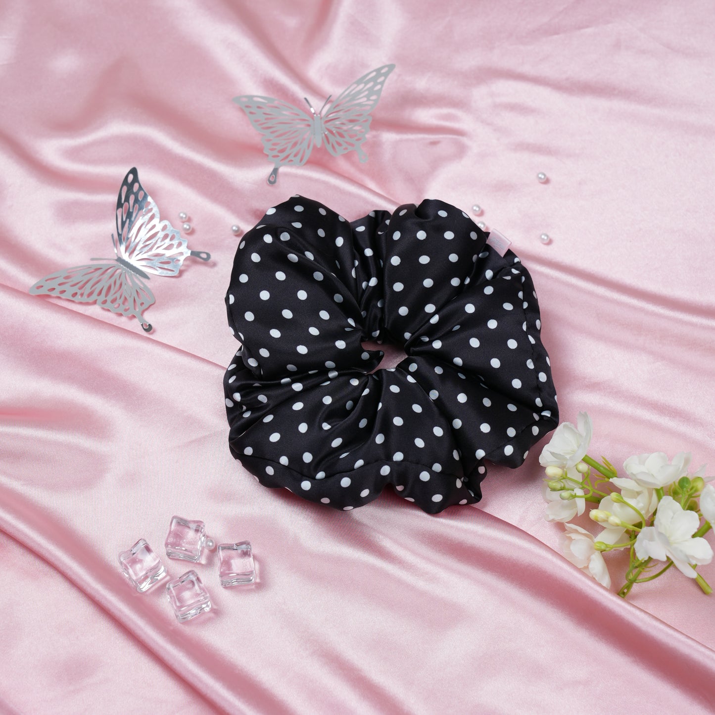 Silk Scrunchie Ebony & Ivory Dots