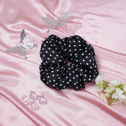 Silk Scrunchie Ebony & Ivory Dots