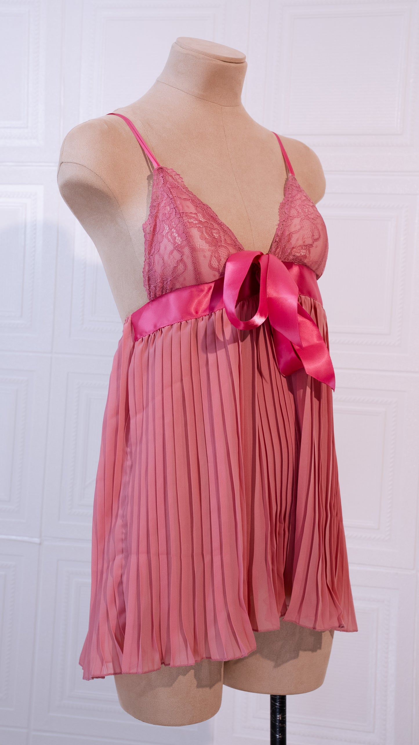 Serene Ribbon Pleat Babydoll Pink