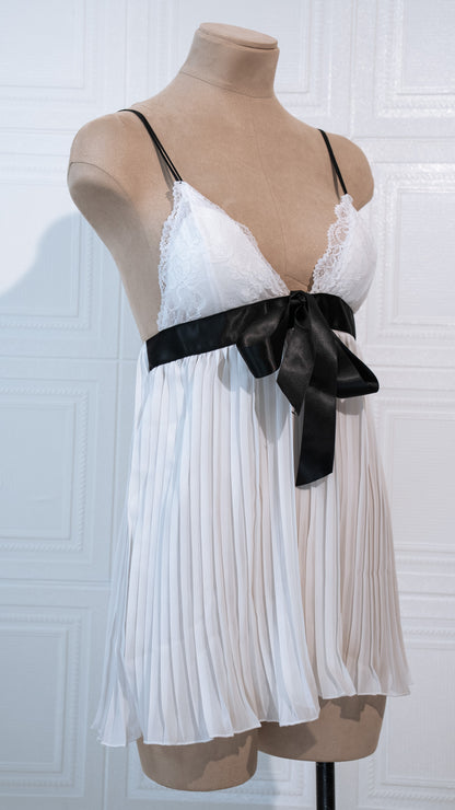 Serene Ribbon Pleat Babydoll White