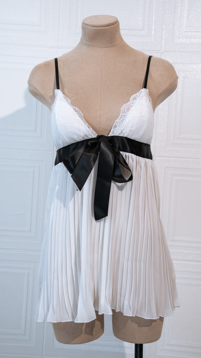 Serene Ribbon Pleat Babydoll White