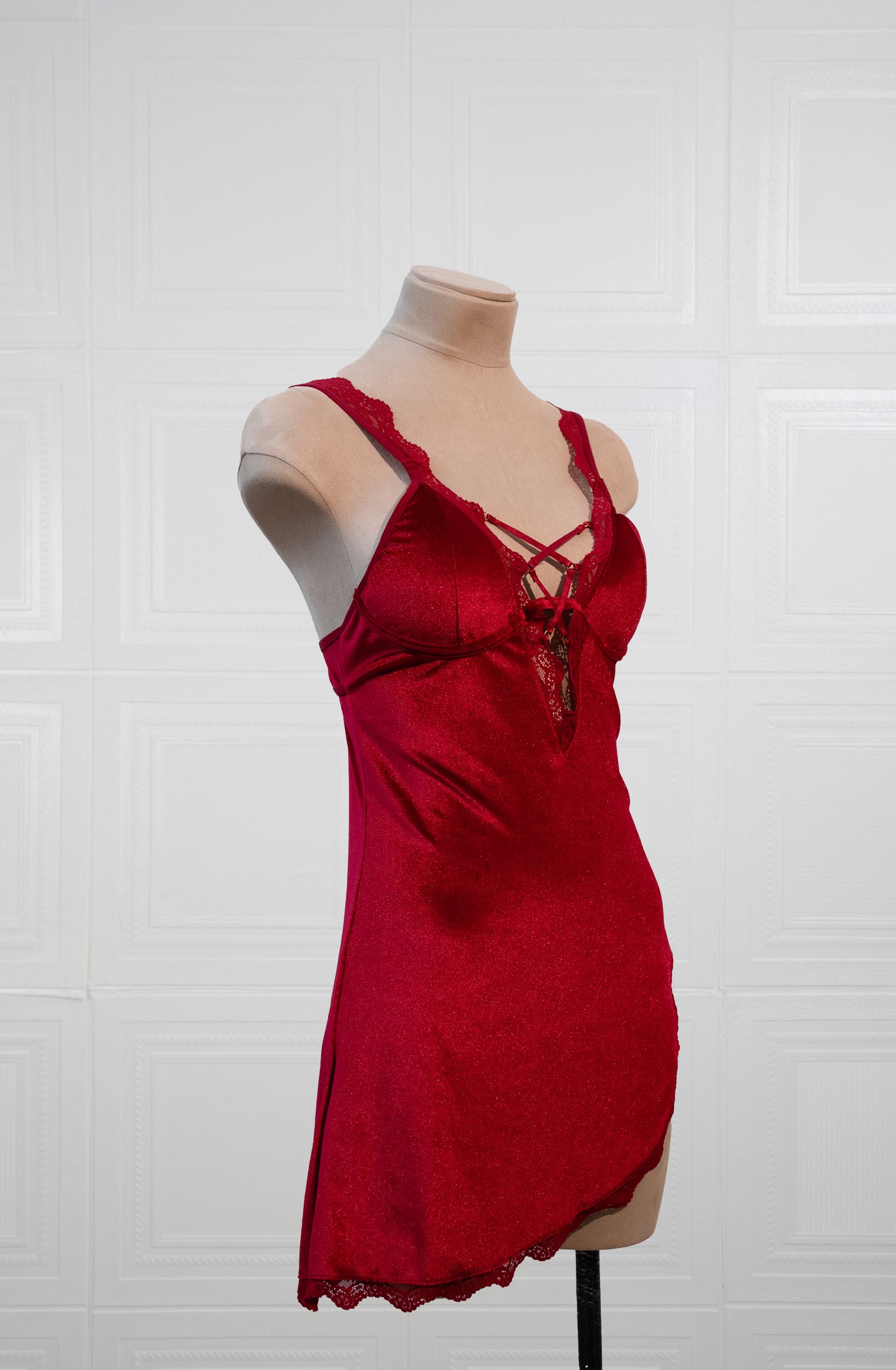 Crimson Temptation Lace Slip