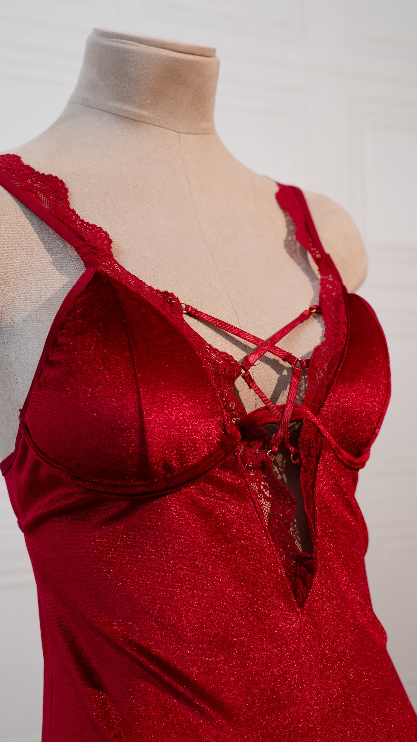 Crimson Temptation Lace Slip