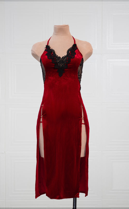 Crimson Eclipse Open-Back Gown