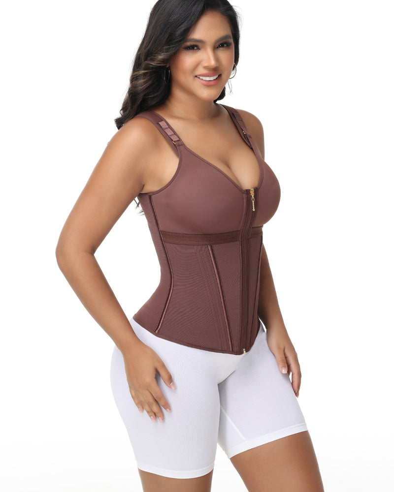 Women's Boned Latex Zipper Corset Tummy Control Body Shaper Vest With Bra