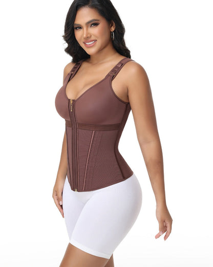 Women's Boned Latex Zipper Corset Tummy Control Body Shaper Vest With Bra