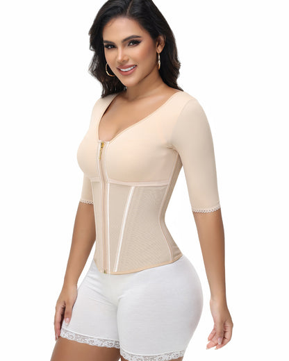 Fajas Colombianas High Compression Half Sleeves V Neck Waist Trainer