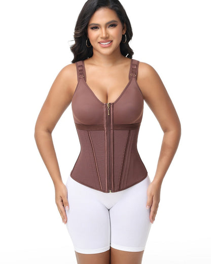 Women's Boned Latex Zipper Corset Tummy Control Body Shaper Vest With Bra