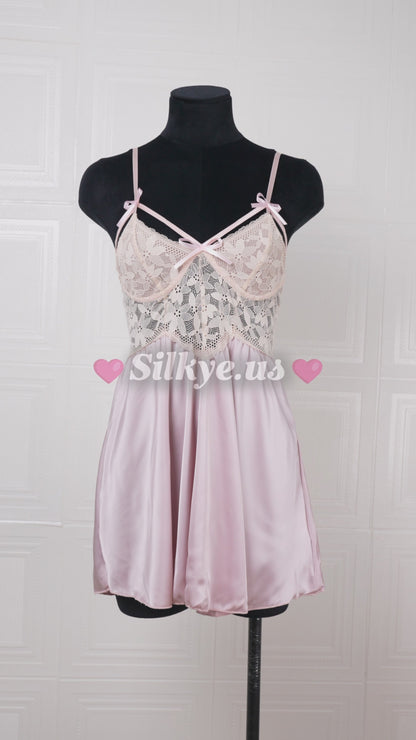 Lace-panelled Silk Camisole Nightdress Pink