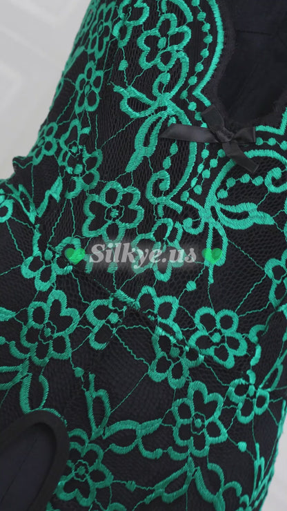 Embroidered Lace Bodysuit Black and Green