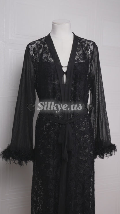 Full-lace Halterneck Dress Set: Long Maxi Dress and Robe